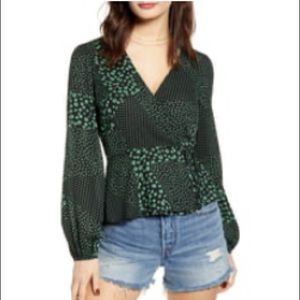 Astr the label green floral wrap top